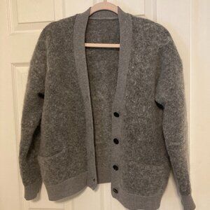 Fuzzy Mohair Wool Blend Cardigan  | Grey | Size L